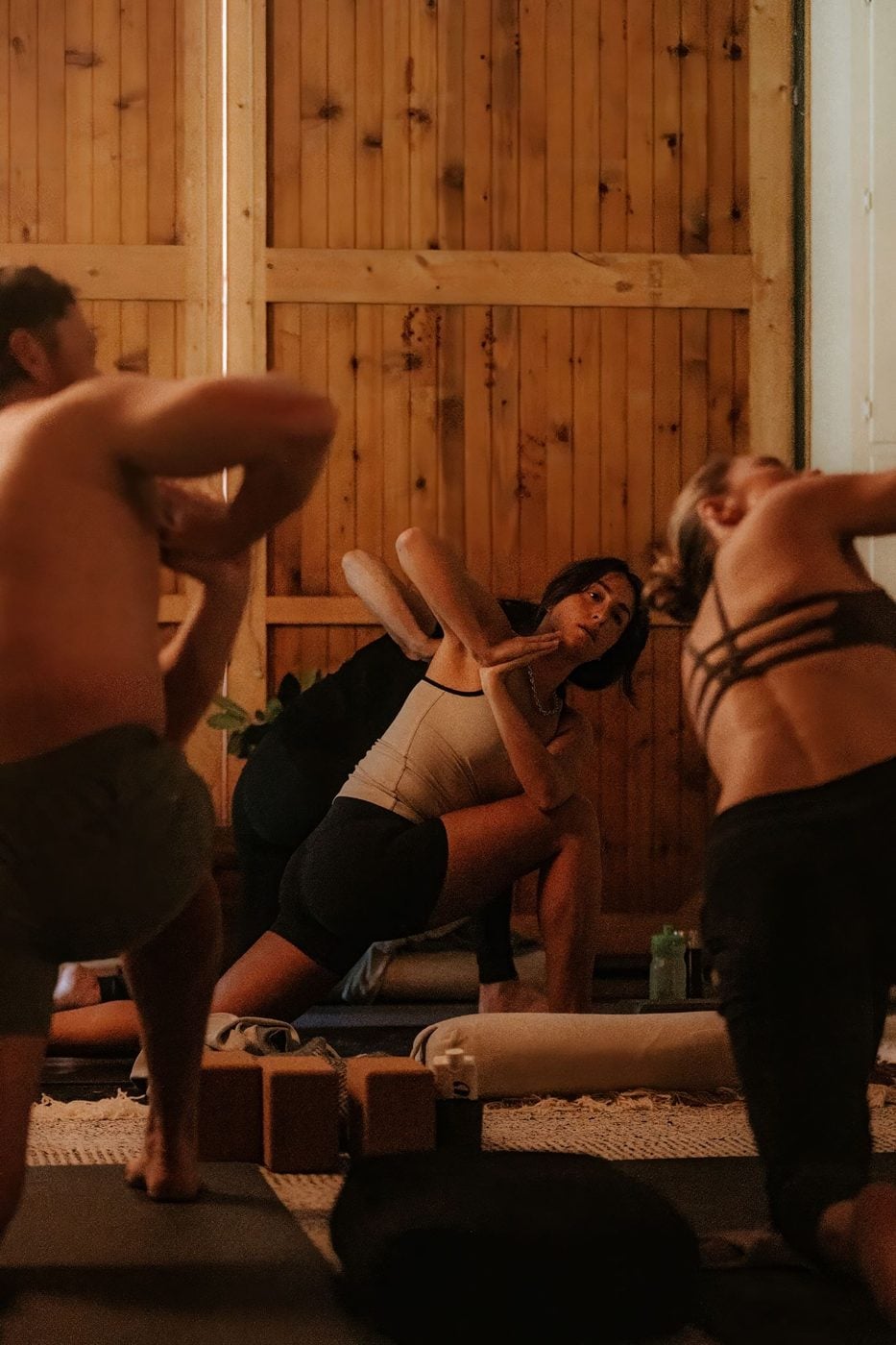 A yoga class in the barn